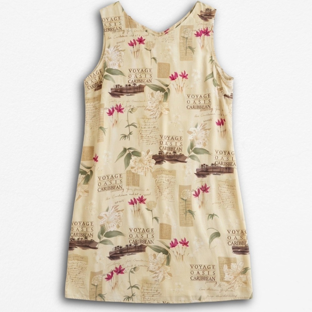 Caribbean Joe Womens 3X Voyage Oasis Caribbean Tropical Floral Rayon Shift Dress